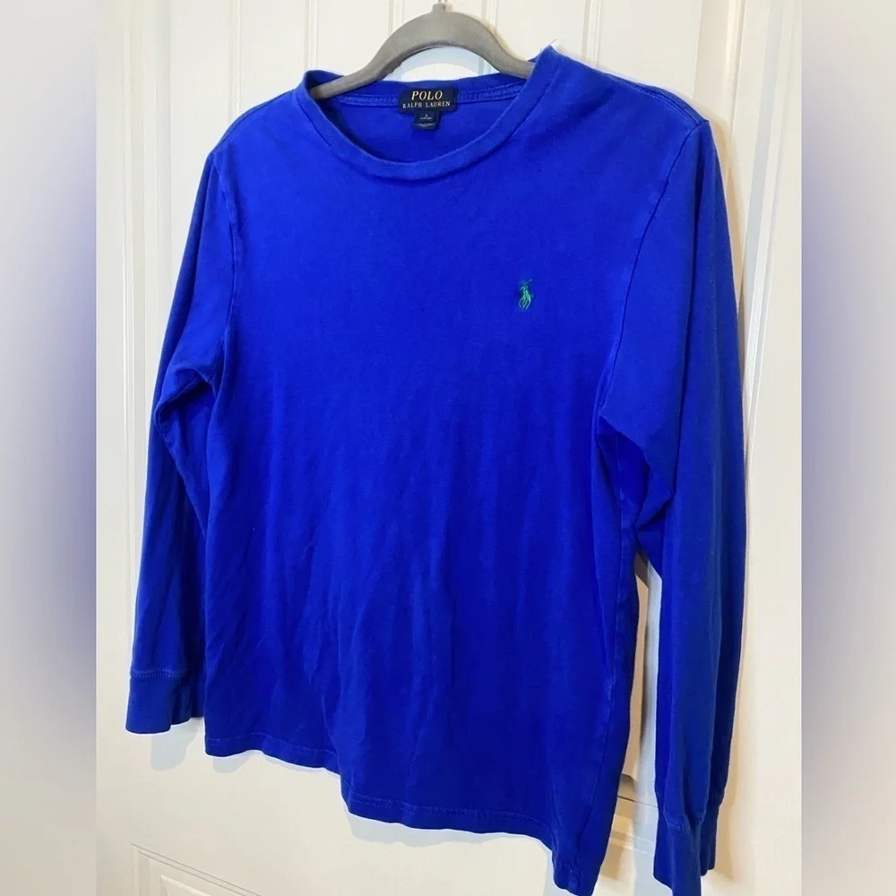 Ralph Lauren Boy long sleeve crewneck shirt, sz 14-16, Royal blue w/green horse